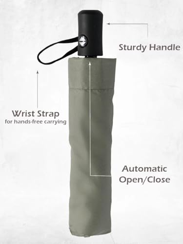 Windproof Travel Umbrella - Compact, Light, Full Automatic Open/Close - Folding Backpack Umbrella for Rain & Sun UV Preotection For Men & Women, Unbreakable 8 Fiberglass Ribs UK Design - color: Olive