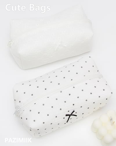 Cozy Makeup Bag for Women,Zipper Cosmetic Pouch,Gauze Polka Dot,2 Pack - color: Gauze Polka Dot