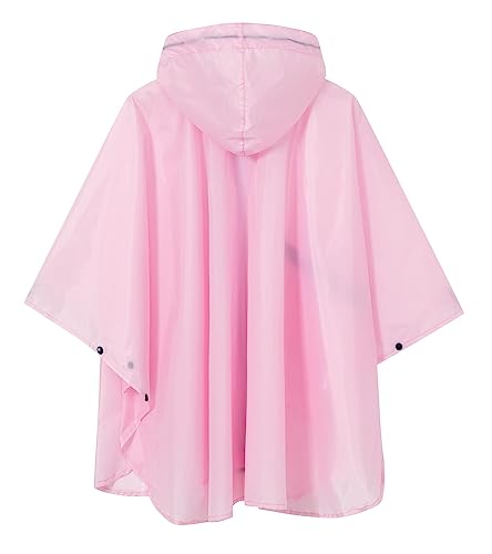 SaphiRose Lightweight Kids Rain Poncho Waterproof Jacket Zipper Up Rain Coat - color: Pink, size: 5-7 Years