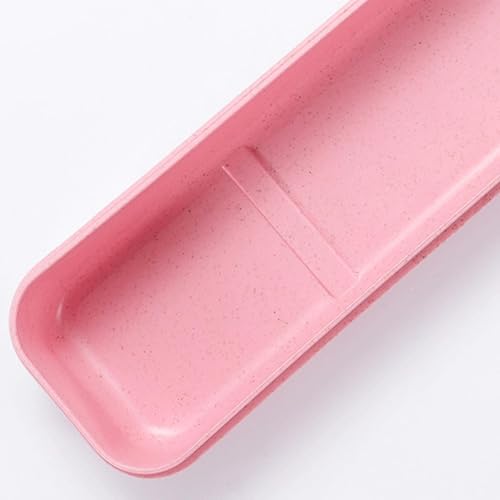 1Pcs Simple Utensil Holder with Lid, Reusable Utensils Wheat Straw Travel Cutlery Box，Portable Flatware Box Travel Tableware Storage Case, Simple Tableware Storage Box Case for Cutlery Kit (Pink) - color: Pink