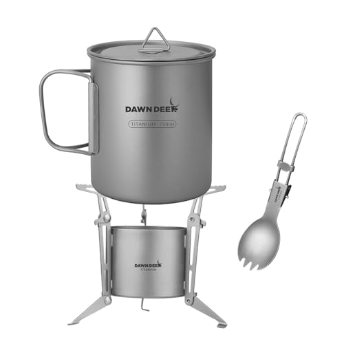 Titanium Backpacking Stove System, Cup/Portable Alcohol Stove/Foldable Spork -750ml Camping Combo (titanium combo set) - color: titanium combo set