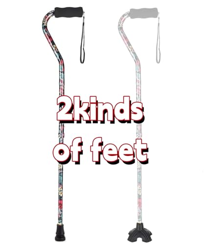 Elegant Walking Cane for Women, Foldable & Adjustable Cane for Seniors with Self-Standing Tip | Lightweight Mobility Aid for Stability & Balance Support - color: Black and red floral printed