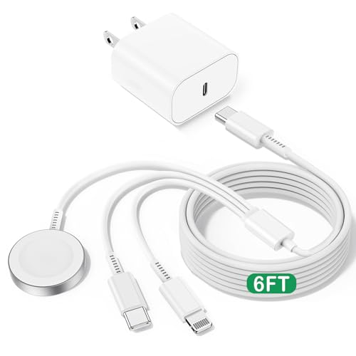 for Apple Watch Charger Fast Charging, 3 in 1 iPhone and iWatch Cable 6FT | with 20W USB C Charger Combo, Compatible with Apple Watch Series Ultra/SE/11/10/9/8/7/6/5/4/iPhone17/16/15/14/13/12/11 Series - size: 6FT