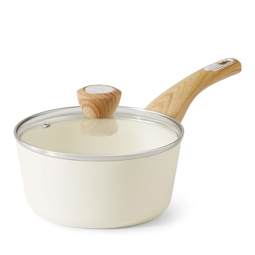 SENSARTE Ceramic Nonstick Sauce Pan with Lid, 2.0 Quart Small Saucepan, White Cooking Pot with Stay Cool Handle, Non toxic Kitchen Sauce Pot, Non stick Small Pot, Induction Pot, PFOA PTFE PFAS Free - color: Ceramic White, size: 2 Quarts