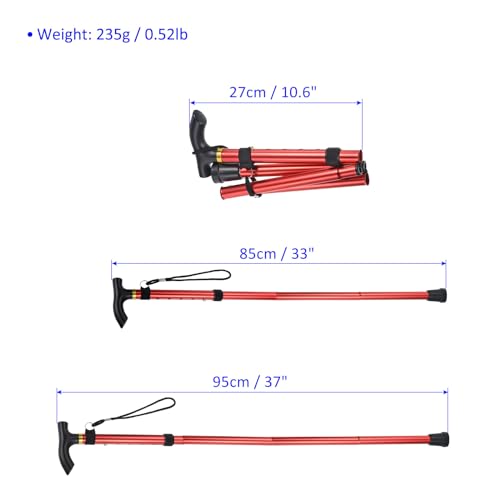 M METERXITY Trekking Poles - Collapsible Hiking Walking Sticks, Telescopic & Folding, Apply to Women Walking Backpacking - color: Red