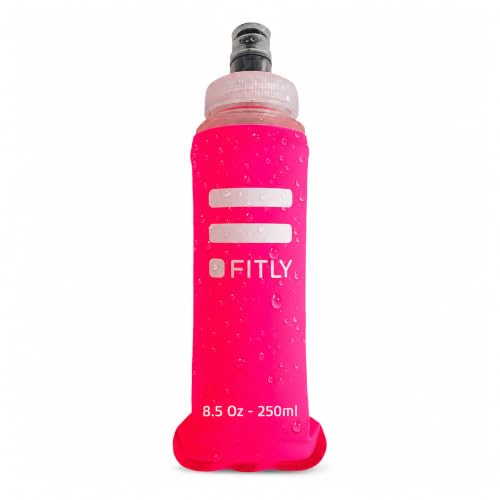 FITLY Soft Flask - Shrink As You Drink Soft Water Bottle for Hydration Pack - Folding Water Bottle Ideal for Running, Hiking, Cycling, Climbing & Rigorous Activity - color: Pink, size: 8.5 Ounces
