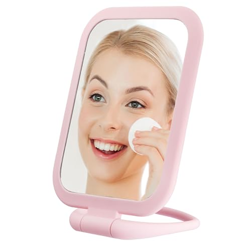 Premium Soft Touch Pink Rectangle Makeup Mirror - 1x/2x Magnification - color: Pink, size: 10"L x 5.8"W