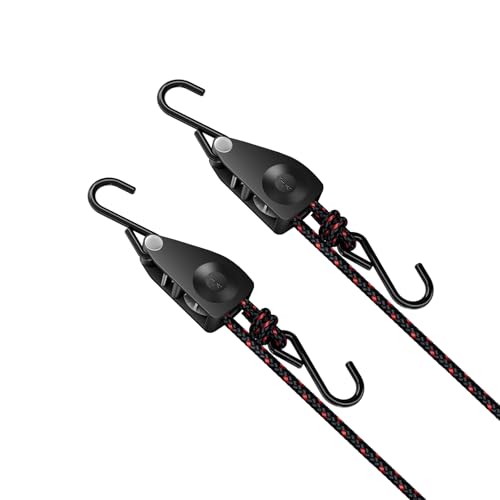 1/4" Ratchet Tie Down Straps, 2-Pack 12ft Adjustable Rope Hangers - size: 2-Pack,1/4''
