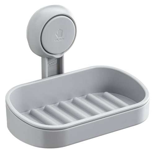 TAILI Soap Holder, Soap Dish Suction Cup with Hooks, Stainless Steel (Grey) - color: Grey