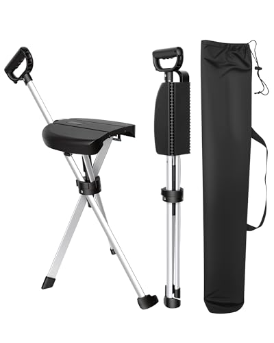 Portable Walking Stick Cane with Seat, Foldable Chair, Lightweight Aluminum, for Camping and Hiking