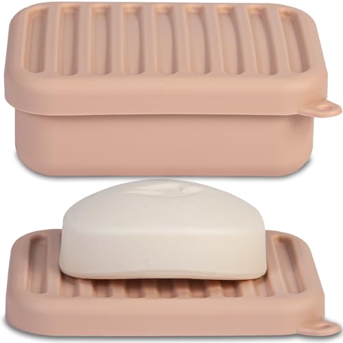 HighHerz Superior Leak-Proof Silicone Travel Soap Case, Portable Soap Container with Draining Layer, Durable Soap Box, Shatter-Proof Soap Holder for Bathroom, Gym, Travel Size Toiletry(Light Pink) - color: Light Pink
