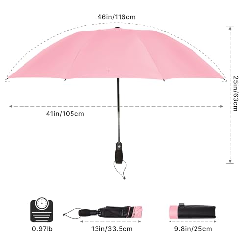G4Free 46 Inch Inverted Umbrella Windproof Travel Umbrella for Rain & Sun | Black Coating UV Protection, Strong 8 Ribs, Auto Open/Close, Reverse Folding Umbrella with Non-Slip Grip, Fits Car & Backpack - color: Pink