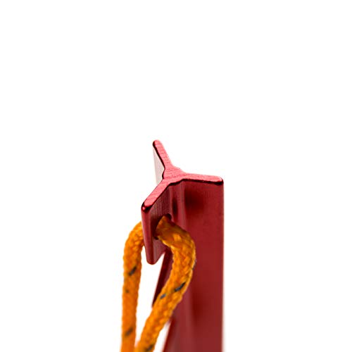 Aluminum Alloy Tent Stakes Pegs, 12-Pack Aluminum Ground Pegs with Reflective Pull Ropes, Lightweight Metal Stakes Pegs for Camping Tents Hammocks - color: Red