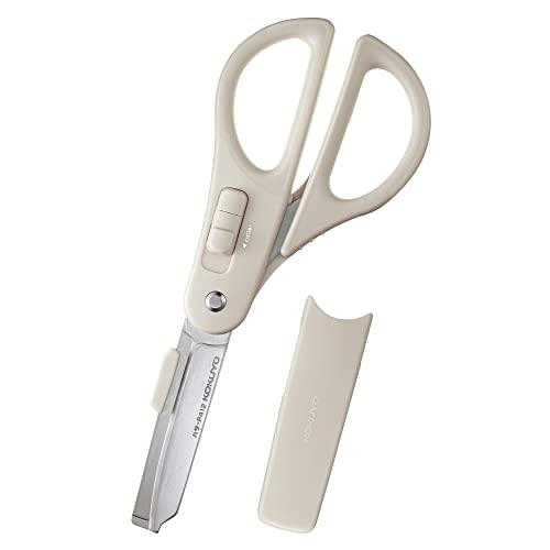 KOKUYO 2-Way All Purpose Scissor, HAKO-AKE Heavy Duty Regular Size Travel Scissors, Stainless Steel Blade Multiple Purpose Craft Scissor Box Cutter for Office, Travel and Home. Off-White (HASA-P412LM) - color: Off-white