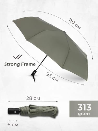 Windproof Travel Umbrella - Compact, Light, Full Automatic Open/Close - Folding Backpack Umbrella for Rain & Sun UV Preotection For Men & Women, Unbreakable 8 Fiberglass Ribs UK Design - color: Olive