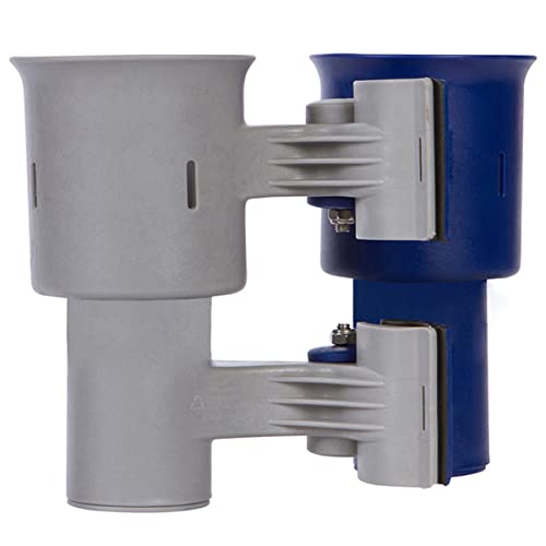 ROBOCUP, (Navy&Gray), Patented Clamp On Boat Cup Holder |Multifunction Dual Drink Caddy for Fishing Poles, Tools, Net, Gaff |Portable Storage for Boating, Beach, Umbrellas, Golf Carts, Strollers - color: Navy & Gray, size: Standard Spring