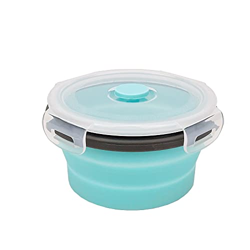CCyanzi 3piece Round Collapsible Bowl with Lids, Silicone Food Storage Containers, Microwave & Freezer Safe, Space Saving for Kitchen Cabinet and Camping Backpack,(Blue Gray) - color: blue with gray
