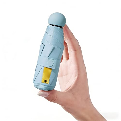 Travel Umbrella Portable Compact Umbrellas Pocket Mini for Purse Umbrellas for UV Small Backpack with Case Folding for Women - color: Sky Blue