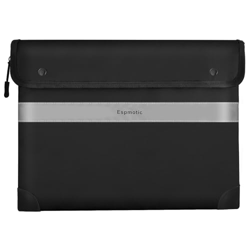 Fireproof Document Bag – 5200°F Heat-Resistant, 14.2" x 10.6" Waterproof Money Pouch with 8-Layer Protection, Zipper and Snap Closure, Reflective Strip for Quick Access, Black