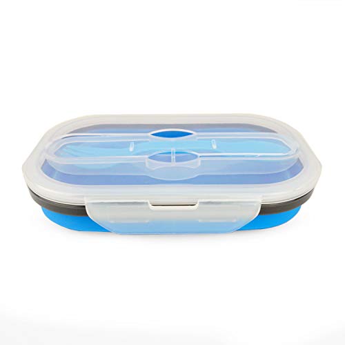 CARTINTS 800ml Collapsible Bento Lunch Box, Silicone Food Storage Container, with Leakproof Lids and Spoon, Microwave Freezer Safe, Blue - color: Blue 800ml Bento Box