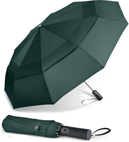 MRTLLOA Compact Golf Umbrella, 10 Ribs Vented Windproof Travel | 49/54/62 Inch Large Oversize, Double Canopy, Quick-Dry Fabric, Lightweight, Umbrellas for Rain - color: Green, size: 54 Inch
