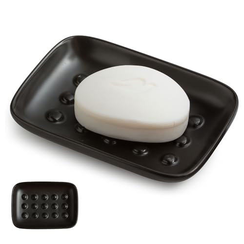 Miamolo Soap Dish, Ceramic Soap Holder Shower Soap Dish for Bar Soap Sponge, Soap Saver Tray for Bathroom Kitchen Sink, Black - color: Black, size: Floating Point Design