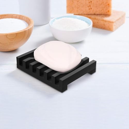 2Pcs Soap Dish Holder, Non-Slip Bathroom Accessories Silicone Soap Case Saver, Sink Deck Bathtub Shower Dish Soap Drainer, Silicone Holder for Soap, Sponges, Scrubber (Black) | Anti-Slip, Quick-Drying, Soap Holder for Kitchen Shower Room Bathroom - color: