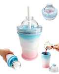 2-in-1 Collapsible Silicone Tumbler & Ice Ball Maker with Straw | Portable, Foldable, Reusable, For Iced Coffee & Juice, Travel & Outdoor Use