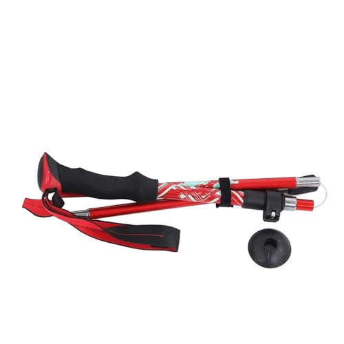 Adjustable Collapsible Trekking Pole – Lightweight Aluminum Alloy Hiking Walking Stick with Quick Lock for Adults & Seniors, Foldable - color: Red