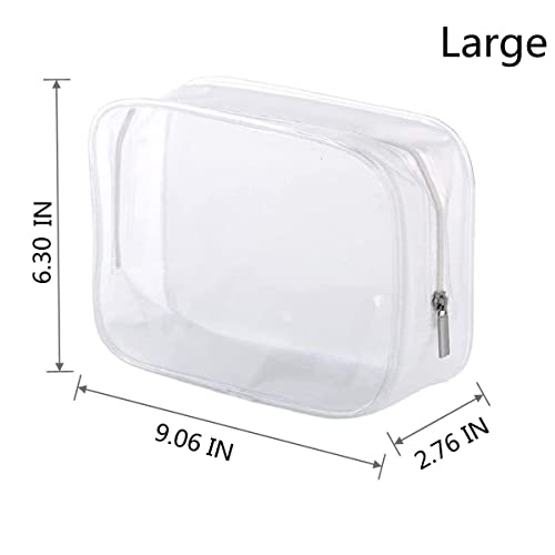 6 Pack Clear Toiletry Carry Pouch, White, Large TSA Approved | Zipper Portable Plastic Cosmetic Bag Waterproof, For Vacation Travel Bathroom and Organizing - size: Large bags only