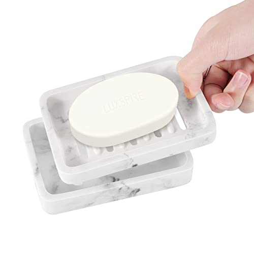 Luxspire Soap Dish Tray, Double Layer Soap Holder, White Marble - color: White Marble
