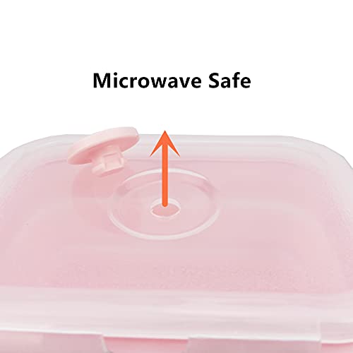 CCyanzi 3piece Collapsible Food Storage Containers with Lids, Silicone Lunch Container, Microwave & Freezer Safe, Space Saving for Kitchen Cabinet and Camping Backpack,(pink) - color: pink