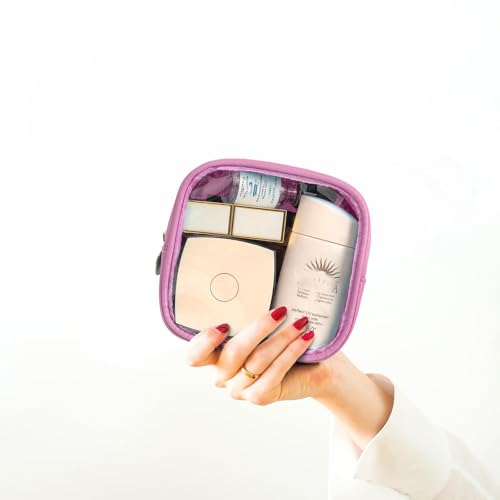 FFaw Small Clear Makeup Bag, Nylon Mini Cosmetic Bag Small Makeup Pouch for Purse TSA Approved Travel Toiletry Bags with Zipper Cute Makeup Case Organizer Car Bag for Women Girls (Rose Mini) - color: Rose Mini