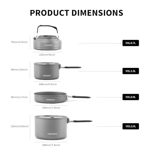 Fire-Maple Feast Outdoor Camping Cookware, Pot and Pan Set Stackable Kit - color: Feast4-black