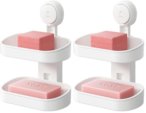 TAILI Double Layer Soap Dish Suction Cup Soap Holder, Strong Sponge Holder for Shower, Bathroom, Tub and Kitchen Sink, Drill-Free, Removable (Pack of 2) - color: White, size: 5.8" * 3.7" 2 Tier (Pack of 2)