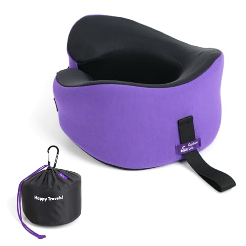 C CUSHION LAB Travel Pillow, Award-Winning Patented Ergonomic Design for Chin & Neck Support Memory Foam Neck Pillow, Compact Airplane Pillow for Traveling, Flight, Car (Royal Purple, Large) - color: Royal Purple, size: Large
