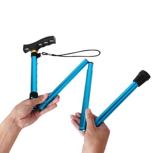 Folding Lightweight Walking Stick - Adjustable Aluminum Metal Collapsible Travel Cane with Non-Slip Rubber Base - color: Upgraded-Blue