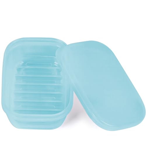 Quatish Leakproof Soap Dish with Lid & Draining Layer, Shatterproof Travel Bar Soap Holder Case Container, Portable Travel Size Toiletries Essentials for Camping, Gym, Bathroom, Clear Blue - color: Clearblue, size: Medium