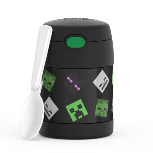 THERMOS FUNTAINER Kids Food Jar with Spoon, 10oz, Minecraft - color: Minecraft, size: 10 Ounce