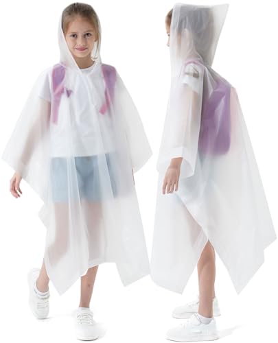2 Pack Raincoats for Kids, Kids Rain Jacket Reusable Rain Ponchos for Boys and Girls - color: White