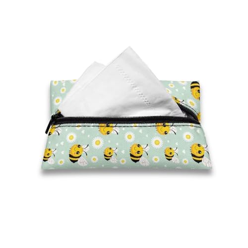 Flashideas Bee Reusable Tissue Holder Fabric Purse Zipper Enclosed Coins Tissue Pouch Soft Tissue Holder for Purse Travel Tissue Holder for Bag Car Office Home - color: Bee