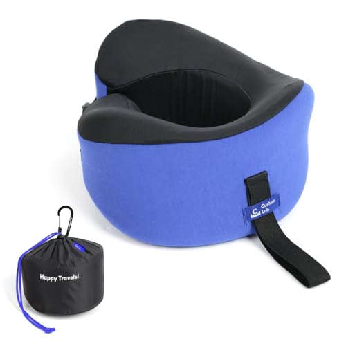 C CUSHION LAB Travel Pillow, Award-Winning Patented Ergonomic Design for Chin & Neck Support Memory Foam Neck Pillow, Compact Airplane Pillow for Traveling, Flight, Car (Cobalt Blue, Large) - color: Cobalt Blue, size: Large