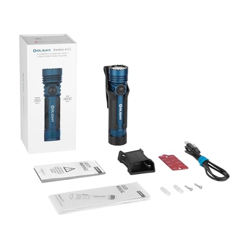 OLIGHT Seeker 4 Pro Rechargeable Flashlight Bright High Lumen Midnight Blue | 4600 Lumens, High Powerful Flash Light, with USB C Charging Holster, Waterproof IPX8 for Emergencies, Camping, Searching - color: Midnight Blue