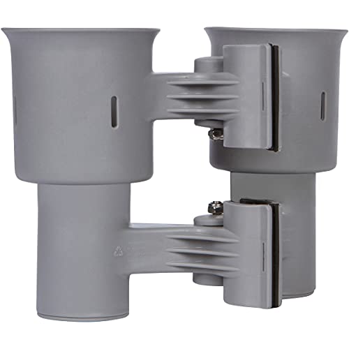 ROBOCUP, (Gray), Patented Clamp On Boat Cup Holder |Multifunction Dual Drink Caddy for Fishing Poles, Tools, Net, Gaff |Portable Storage for Boating, Beach, Umbrellas, Golf Carts, Strollers - color: Gray, size: Standard Spring