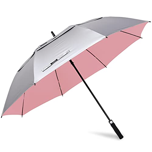G4Free 47/54/62/68 Inch UV Protection Golf Umbrella Oversized Sun Umbrella | UPF 50+, Auto Open, Vented Double Canopy, Extra Large Coverage, Heavy Duty, Windproof Stick Umbrella - color: Pink/Silver, size: 68 inch