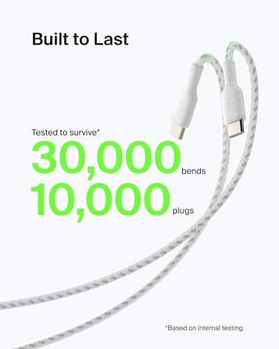 Belkin USB A to USB C Braided Cable 2 Pack, 3.3ft iPhone Charger Cord - color: White, size: 3.3ft, style: 3.3 ft - 2 pack