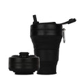 Silicone Coffee Cup with Straw lid Collapsible Cups for Traveling 20oz Lightweight Folding Water Mug for Picnic Hicking Camping Climbing (Black) - color: Black