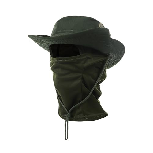 2PCS Camo Boonie Hat Balaclava Face Mask Wide Brim Sun Hat for Hunting Hiking Bucket Cap with Adjustable Strap - color: Green