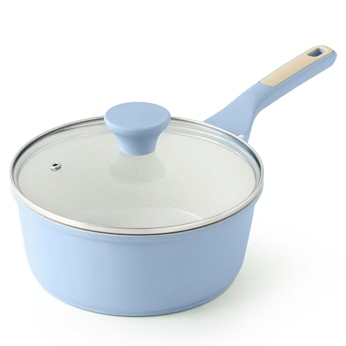 SENSARTE Ceramic Nonstick Saucepan with Lid 2.0QT, PTFE/PFAS Free, Blue | Kitchen Cooking Pot with Stay Cool Handle, Induction Compatible, Ceramic Coating - color: Glacier Blue, size: 2.0 Quarts
