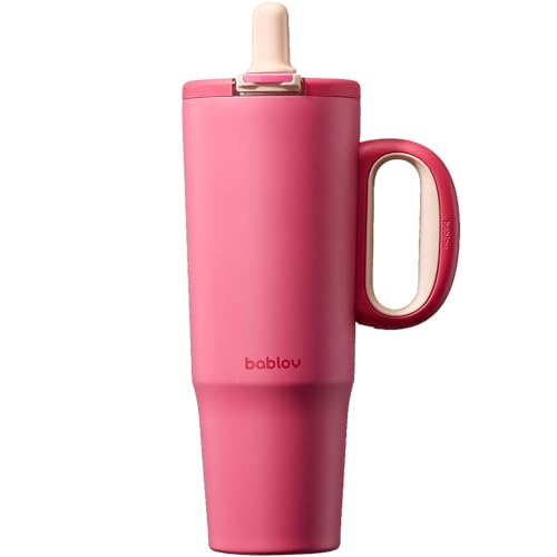 BABLOV Ceramic Lined Tumbler with Straw 40oz Insulated Coffee Tumbler - color: Berry, size: 40 Ounces